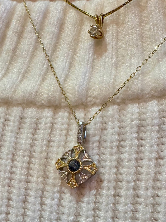 Montana Sapphire Necklace - 14K Yellow and White Gold