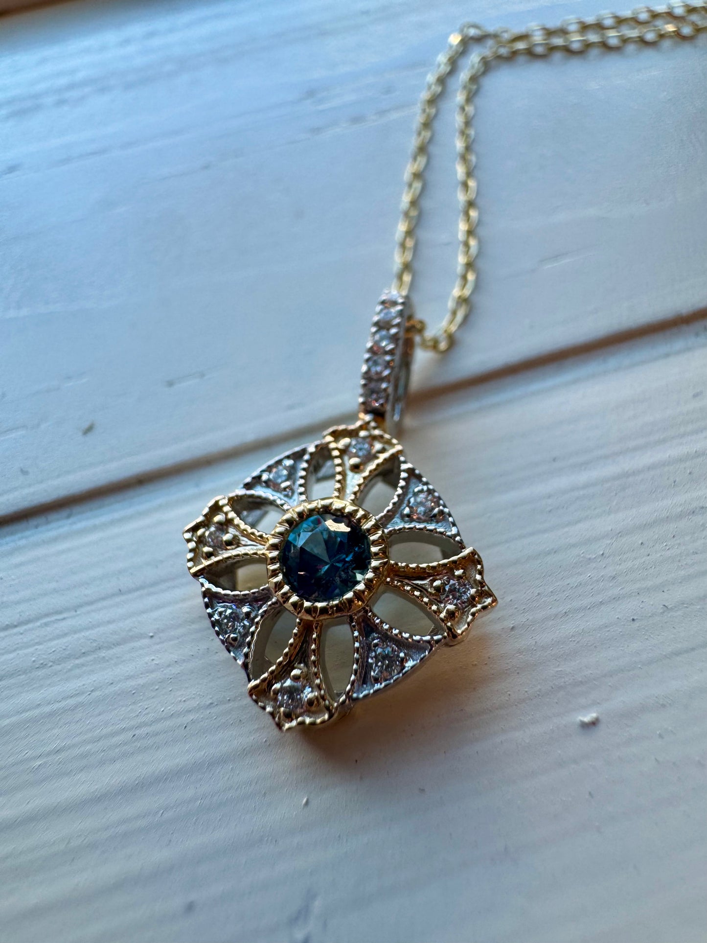 Montana Sapphire Necklace - 14K Yellow and White Gold
