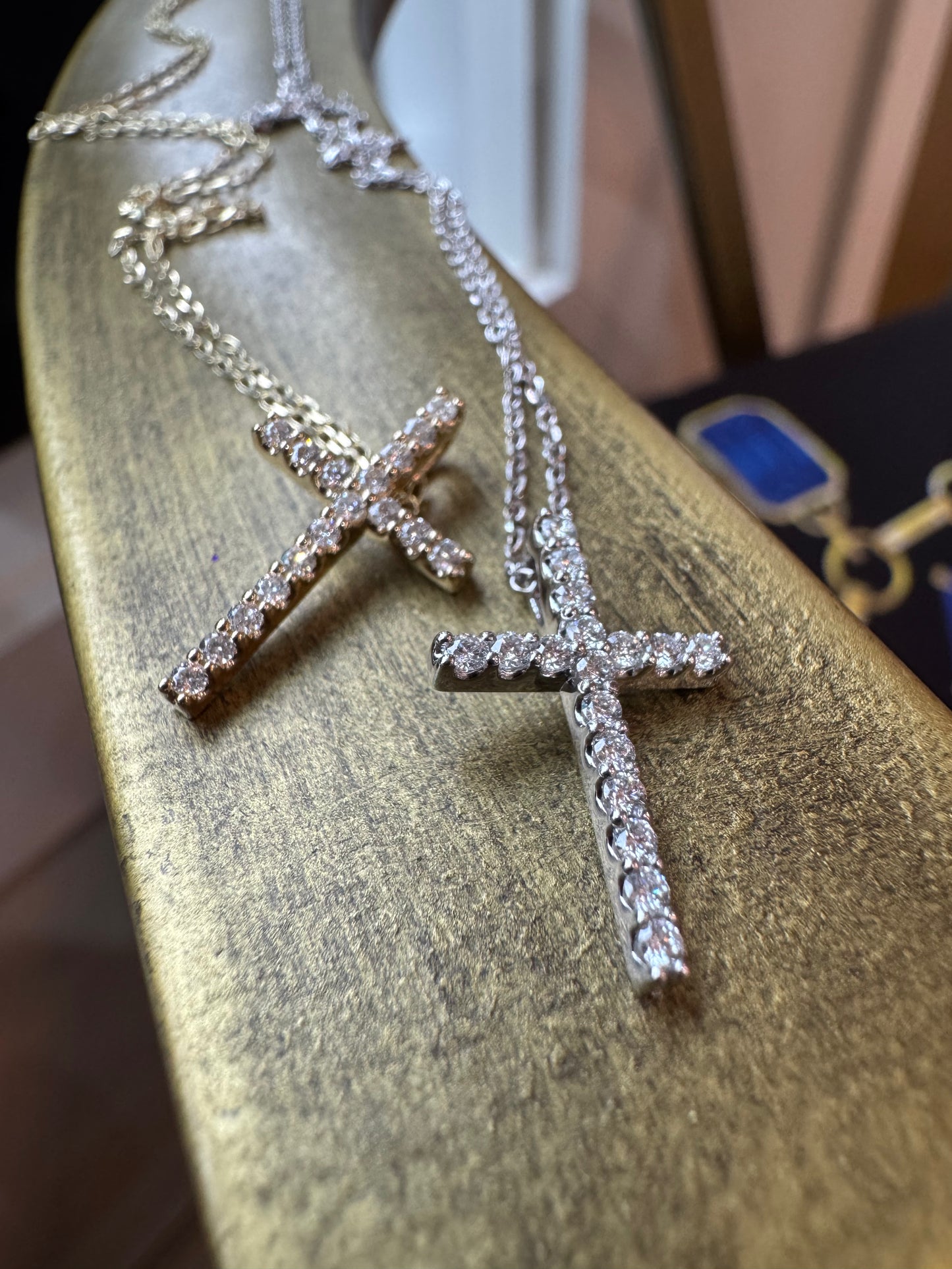 Diamond Cross Necklace - 14K White or Yellow Gold