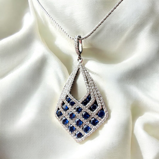 Sapphire and Diamond Necklace - 14K White Gold