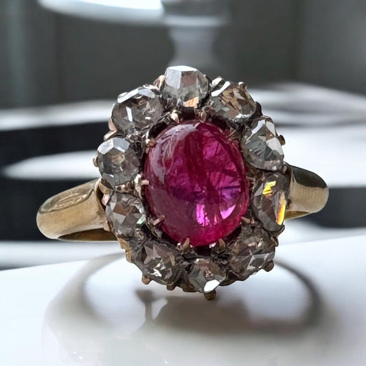 1.24ct Ruby Halo Ring - Victorian Period