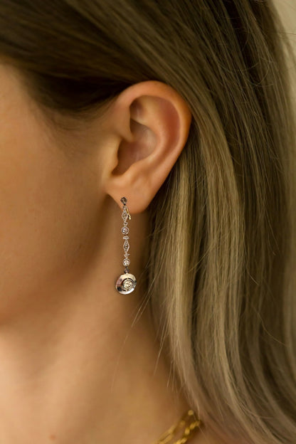 18K/Platinum Diamond Dangle Earrings - Art Deco