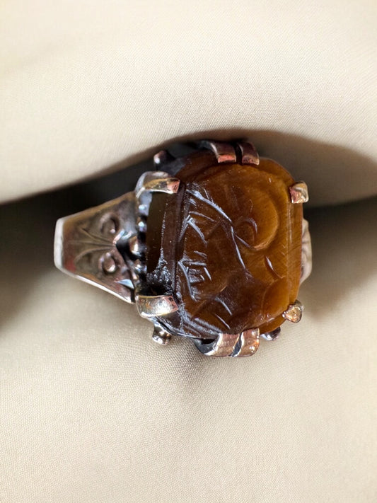 Carved Tiger's Eye Ring - Victorian Period