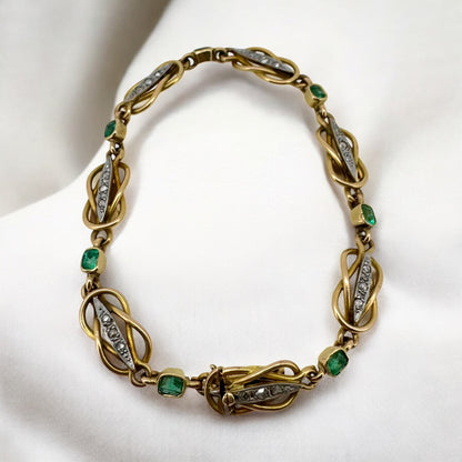 Two-Tone Emerald and Diamond Bracelet - Victorian Era