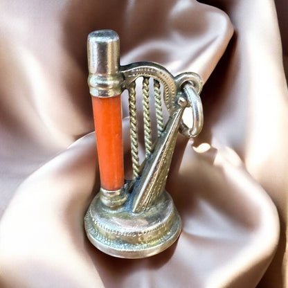9K Gold Harp Watch Key/Fob - Victorian Era