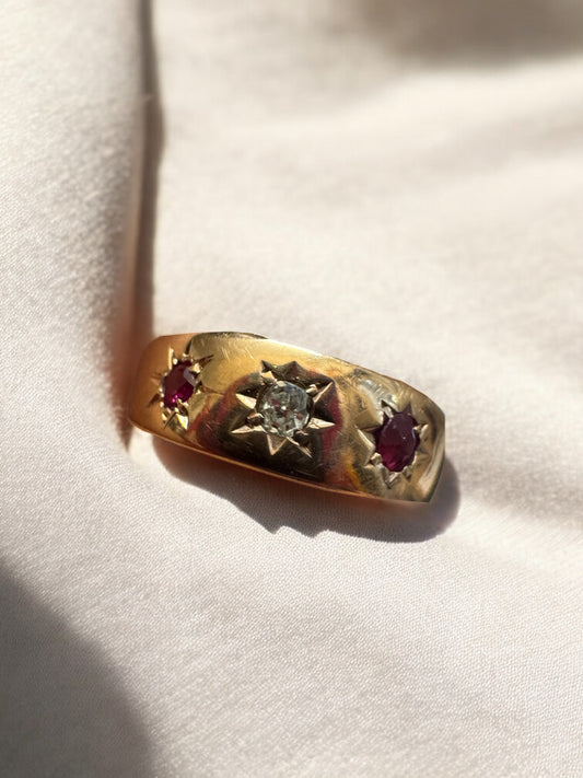 9K Gold Ruby and Diamond Band - Victorian Era