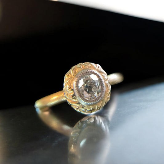 0.59ct Oval Mine Cut Diamond Ring - 14k Yellow Gold