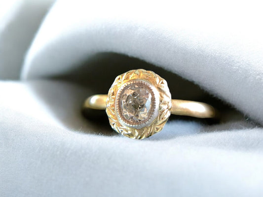 0.59ct Oval Mine Cut Diamond Ring - 14k Yellow Gold