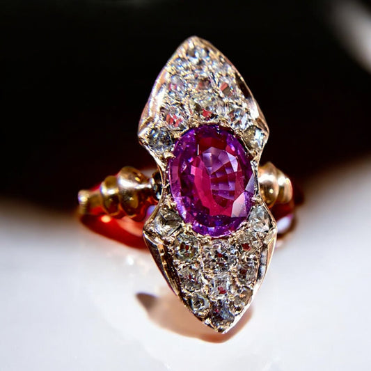 Oval Pink Sapphire Navette Ring - Victorian Era