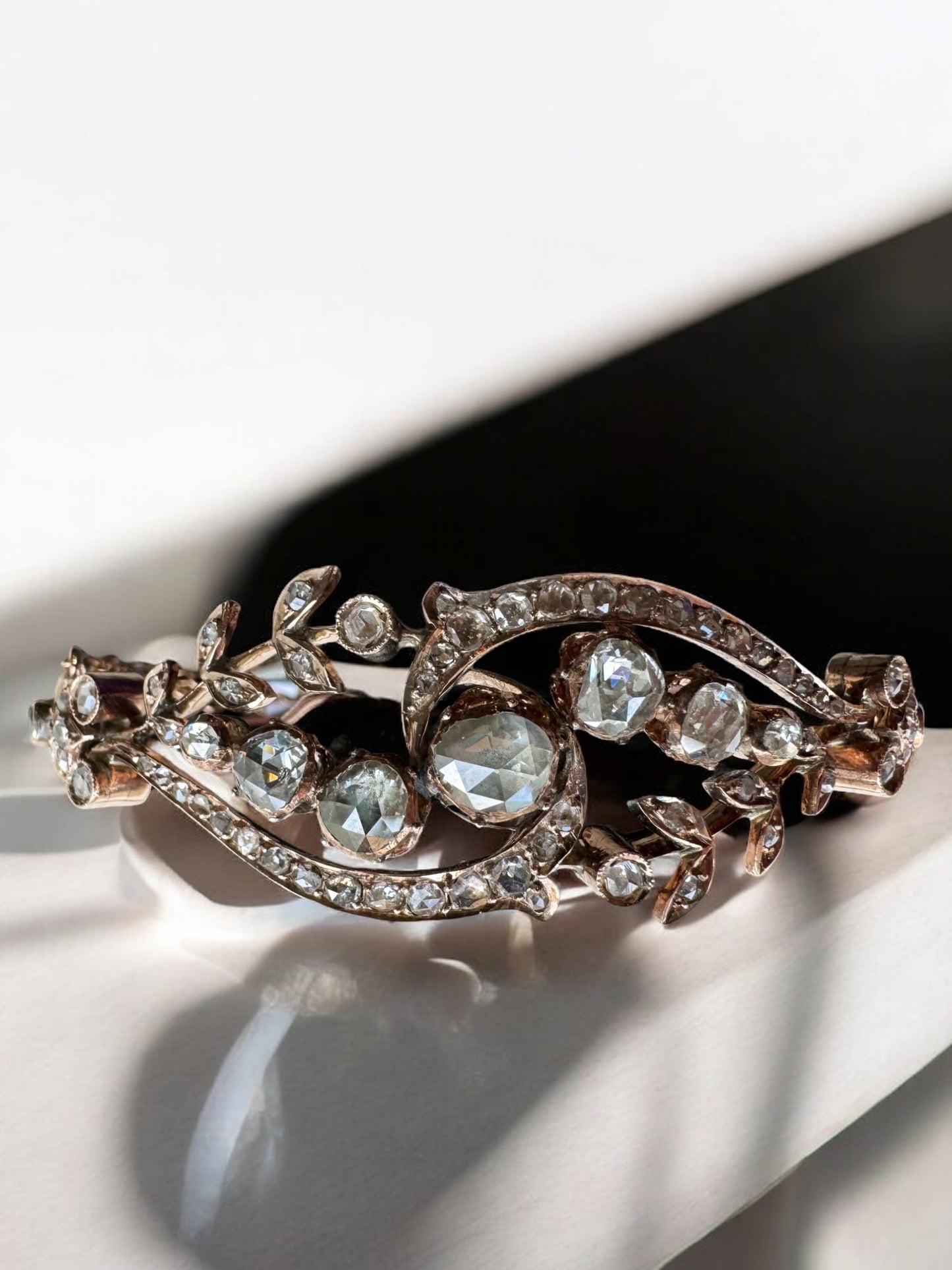 Rose Cut Diamond Bangle Bracelet - Victorian Era