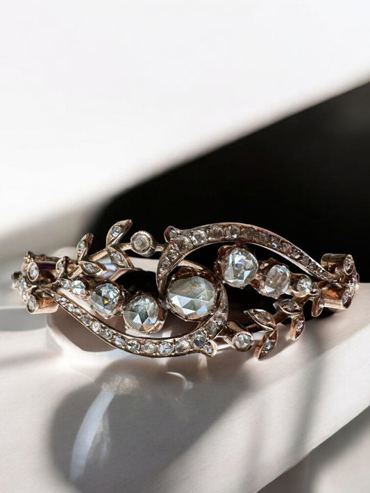 Rose Cut Diamond Bangle Bracelet - Victorian Era