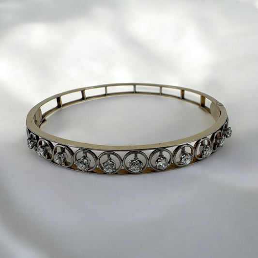 Old Mine Cut Diamond Bangle Bracelet - Victorian Era