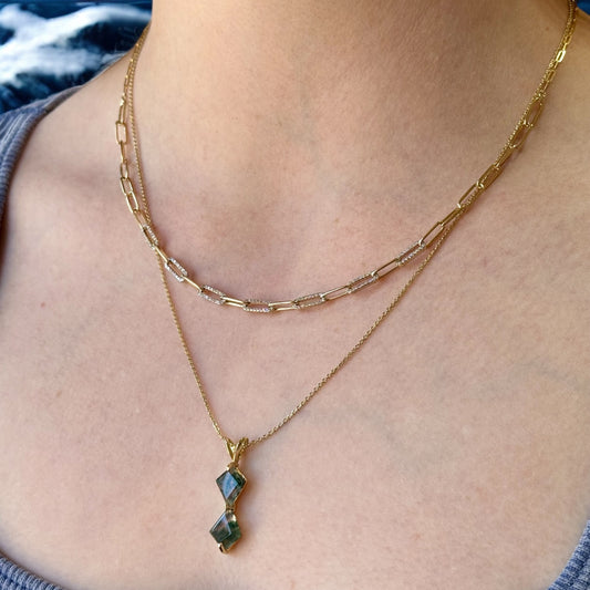 Diamond Paperclip Necklace - 14K Yellow Gold