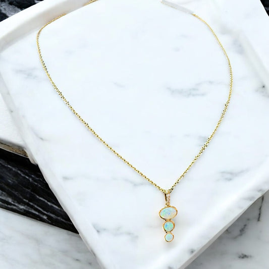Diamond-Accented Opal Necklace - 14K Yellow Gold