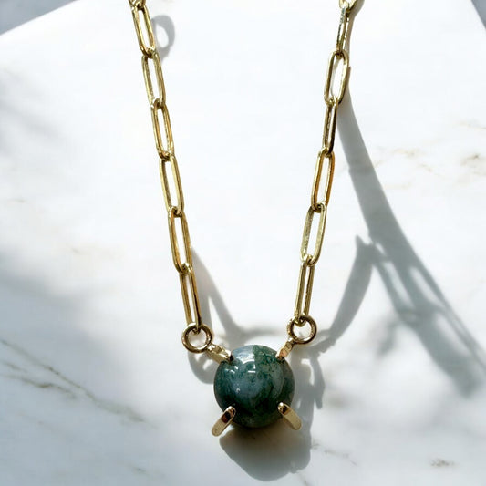 Moss Agate Station Necklace - 10K Yellow Gold