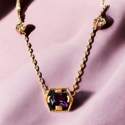 Geometric Purple Spinel and Diamond Station Necklace - Deco Collection