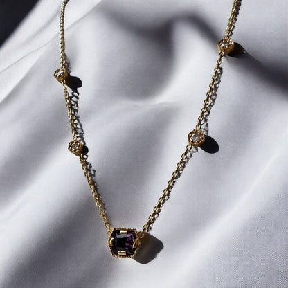 Geometric Purple Spinel and Diamond Station Necklace - Deco Collection
