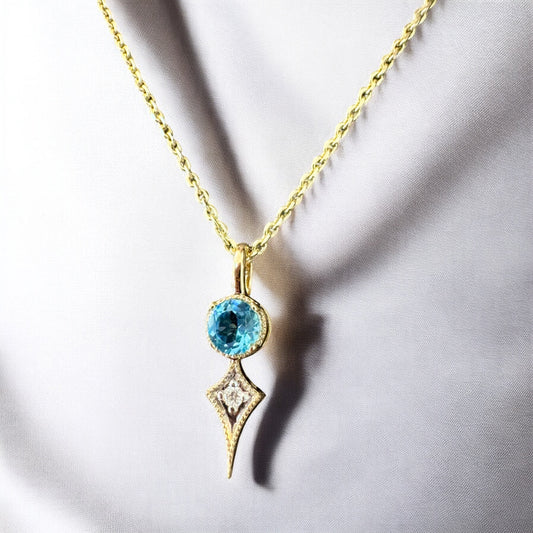 Blue Topaz Drop Pendant - 14K Yellow Gold