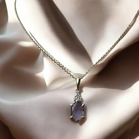 Hexagon Amethyst Pendant with Diamond Accents - 14K Yellow Gold