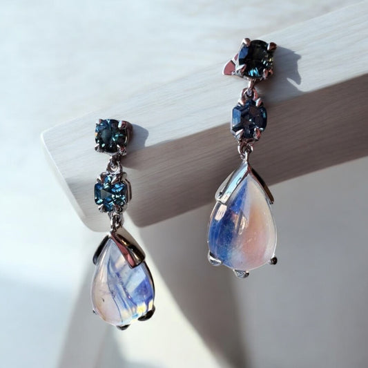 Green Sapphire and Moonstone Earrings - TJ Designer
