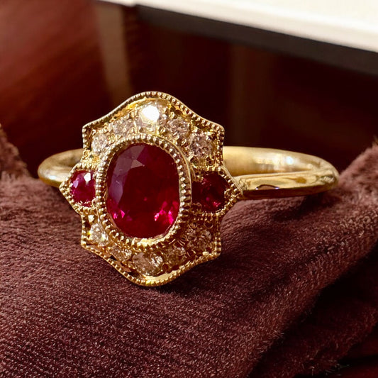 Vintage-Inspired Ruby Ring - 14K Yellow Gold