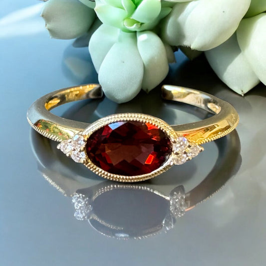 East/West Oval Garnet Ring - 14K Yellow Gold
