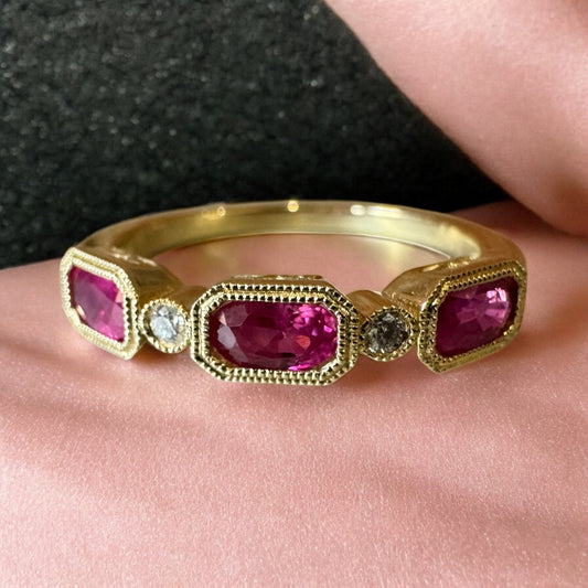 Oval Shape Ruby Band - 14K Yellow Gold
