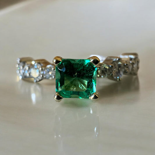 Princess-Cut Emerald Ring - 14k White/Yellow Gold