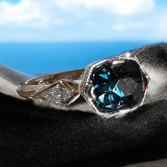 Deco-Inspired Blue Spinel Ring - TJ Designer