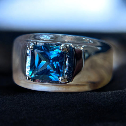 Square Blue Topaz Ring - 14K White Gold