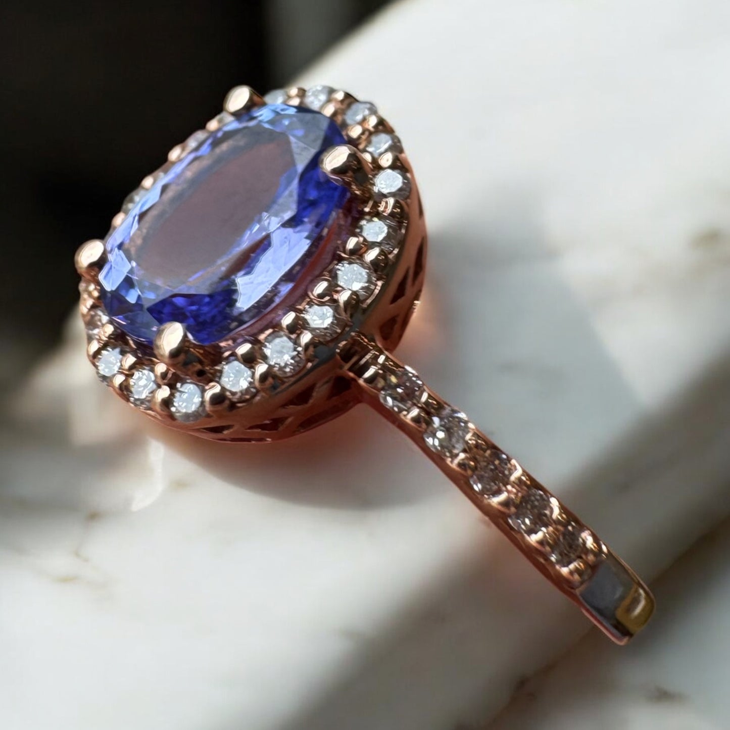 Oval Tanzanite Halo Ring - 14K Rose Gold