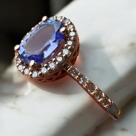 Oval Tanzanite Halo Ring - 14K Rose Gold