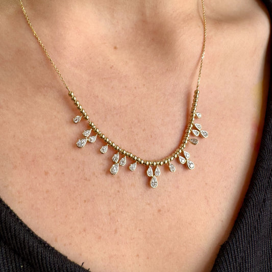 Diamond Drops Collar Necklace - 14K Yellow Gold