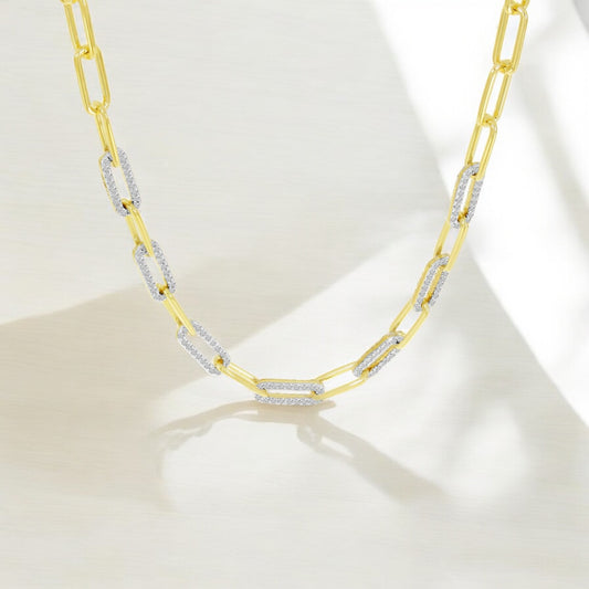 Diamond Paperclip Necklace - 14K Yellow Gold
