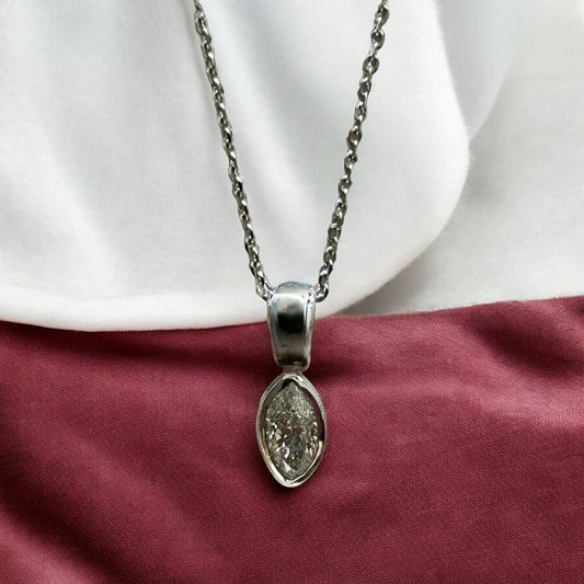Bezel-Set Marquis Necklace - 14K White Gold
