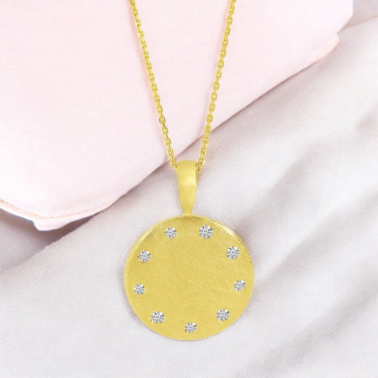 Diamond Disc Necklace - 14K Yellow Gold