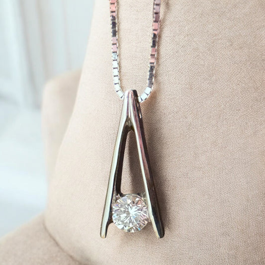 Contemporary Diamond Solitaire Necklace - 14K White Gold