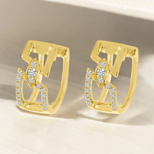 Geometric Diamond Huggie Hoops - 14K Yellow Gold