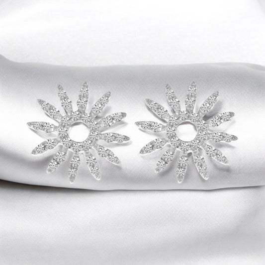 Diamond Starburst Stud Earrings - 14K White Gold