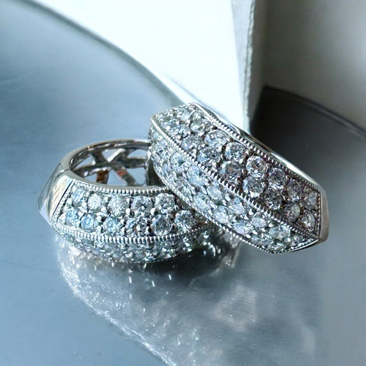 Chunky Diamond Hoop Earrings - 14K White Gold