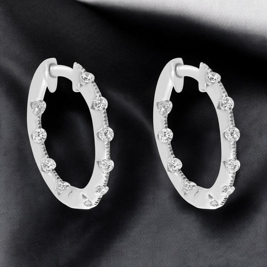Contemporary Diamond Hoop Earrings - 14K White Gold