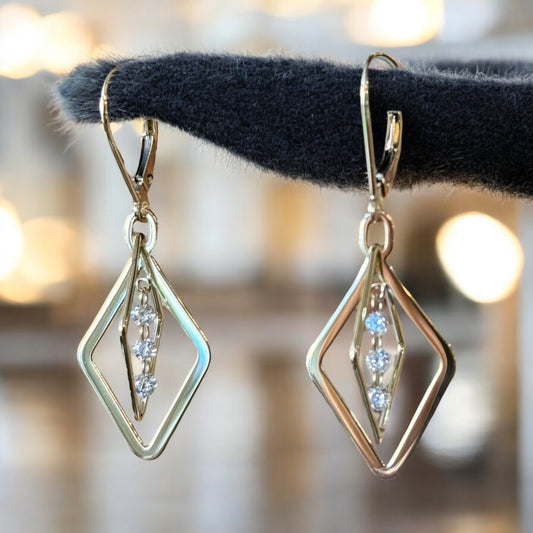 Geometric Dashing Diamond Dangle Earrings - 14K Yellow Gold