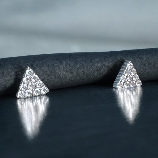 Mini Triangle Diamond Stud Earrings - 14K White Gold