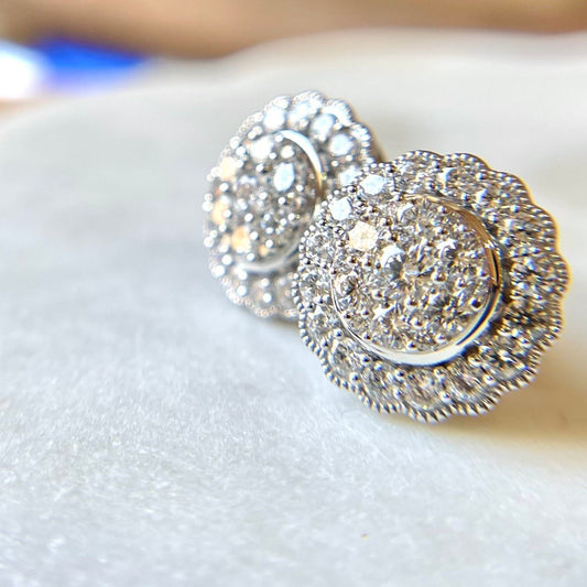 Diamond Cluster Stud Earrings - 14K White Gold