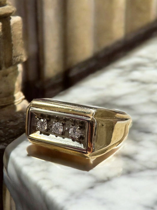 Men's 3-Stone Ring - 14K Yellow Gold