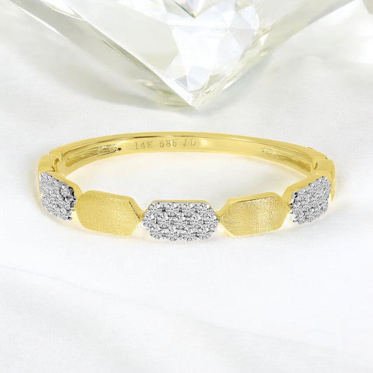 Geometric Brushed Gold and Diamond Ring - 14K Yellow Gold