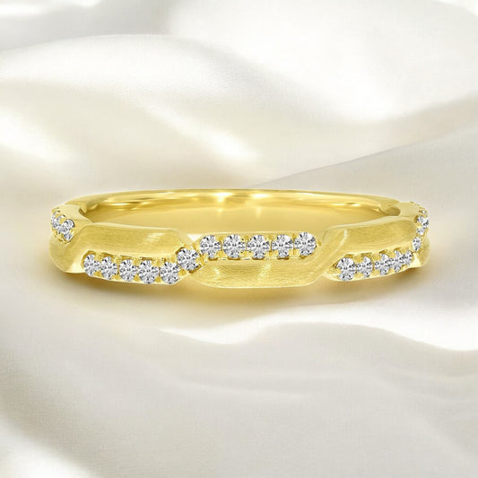 Gold and Diamond Alternating Band - 14K Yellow Gold