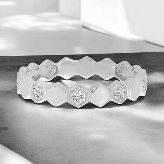 Diamond Hexagon Band - 14K White Gold