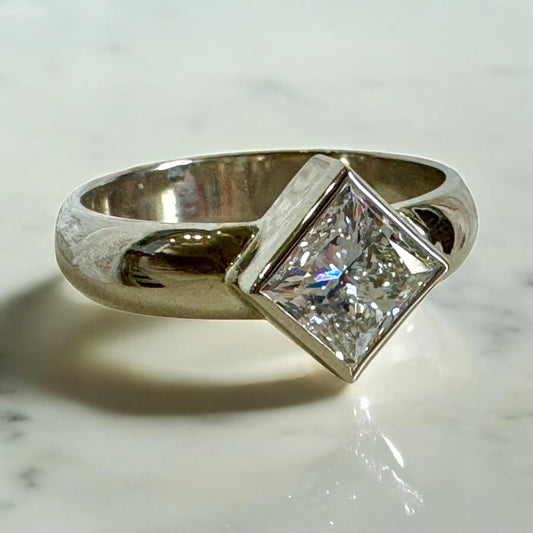 1.27ct Princess-Cut Bezel-Set Solitaire Ring - TJ Designer