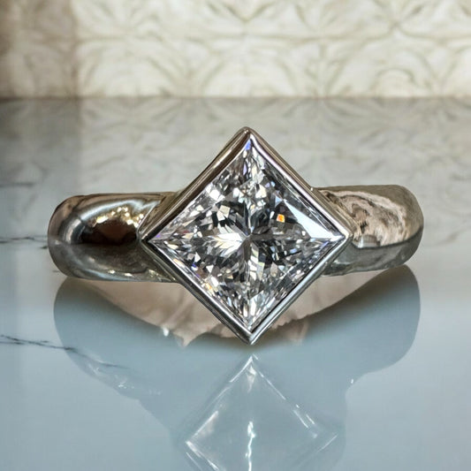 1.27ct Princess-Cut Bezel-Set Solitaire Ring - TJ Designer